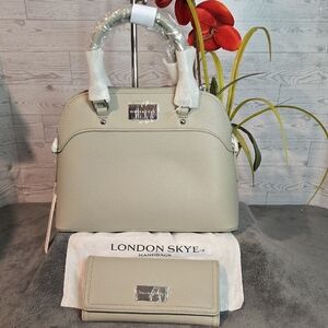 London Skye Gray Satchel and Wallet Set with Dust Bags